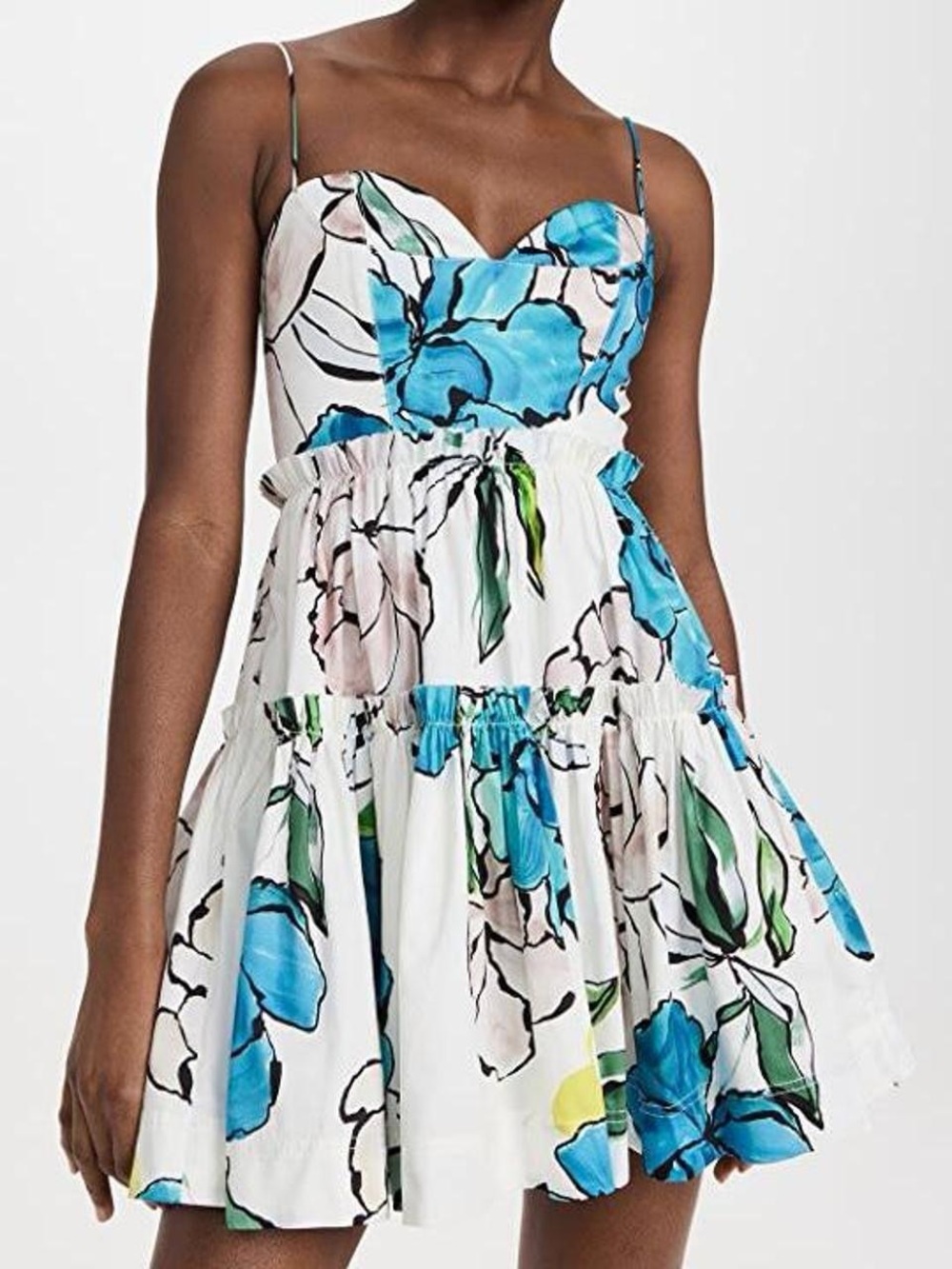 Aje White Floral Mini Dress with Blue and Green Print